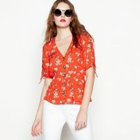 Debenhams  Red Herring - Red floral print V-neck short sleeve blouse