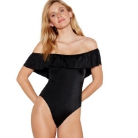 Debenhams  Beach Collection - Black frill Bardot neck swimsuit