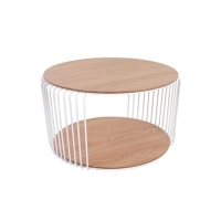 Debenhams  Debenhams - White wire cage natural oak round coffee table