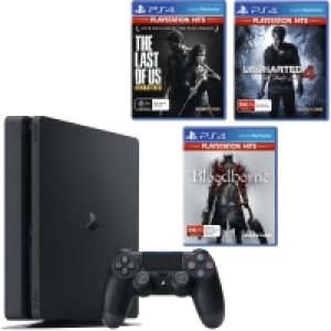 PS4 1TB Slim Console - Black + Bloodborne + The Last of Us +