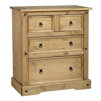 QDStores  Corona Distressed Waxed Pine 4 Drawer Chest (2+2) Furniture