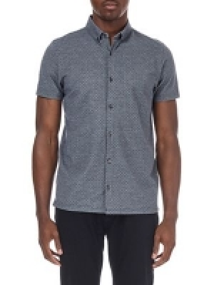 Burton - Navy geometric printed pique shirt