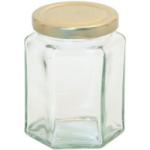 12oz Hexagonal Glass Jam Jar With Screw Top Lid