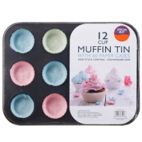 BMStores  12 Cup Muffin Tin & Paper Cases - Multi