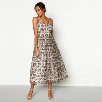 Debenhams  Debut - Natural embroidered Madeline midi plus size prom d
