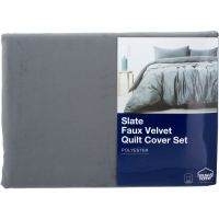 BigW  House & Home Faux Velvet Quilt Cover Set - Slate - Size Quee