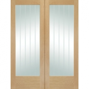 Wickes  XL Suffolk Internal Oak Veneer Door Pair with Clear Etched G