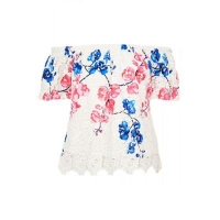 Debenhams  Quiz - Blue and pink crochet floral bardot top