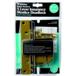 Wickes 5 Lever Mortice Deadlock Brass 64mm