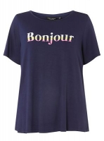 Debenhams  Dorothy Perkins - Curve navy bonjour motif t-shirt