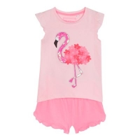 Debenhams  bluezoo - Girls pink flamingo embroidered top and shorts s