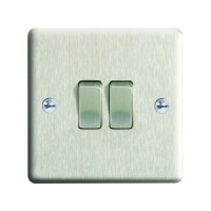 Wickes 10A Light Switch 2 Gang 2 Way Brushed Steel Raised Pl £5.89