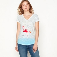 Debenhams  Mantaray - Dark green flamingo print cotton V-neck t-shirt