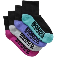 BigW  Bonds Girls Logo Quarter Crew Socks 4 Pack - Black
