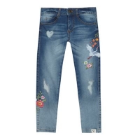 Debenhams  Mantaray - Girls blue distressed embroidered jeans
