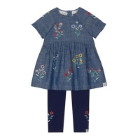 Debenhams  Mantaray - Girls blue floral embroidered denim tunic and le