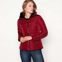 Debenhams  Principles - Wine red faux fur collar quilted puffer jacket