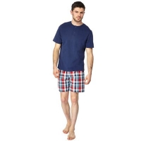 Debenhams  Maine New England - Navy grandad top and checked shorts pyja