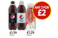 Budgens  Pepsi Max, Diet Pepsi, Robinsons RefreshD Still Raspberry 