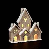 QDStores  Wooden House Ornament With Snow Effect And 6 Warm White LED 