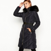 Debenhams  Star by Julien Macdonald - Black faux fur belted padded coat