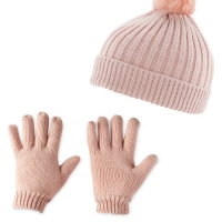 Aldi  Kids Pink Pompom Hat & Gloves Set