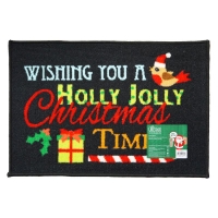 QDStores  60x40cm Christmas Themed Machine Washable Mat Holly Jolly
