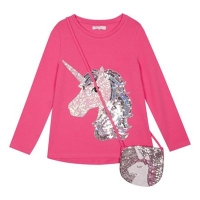 Debenhams  bluezoo - Girls unicorn print pink sequined top with a bag
