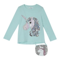 Debenhams  bluezoo - Girls aqua unicorn sequinned t-shirt with a bag
