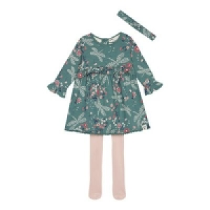 Mantaray - Baby girls green dragonfly dress, headband and t