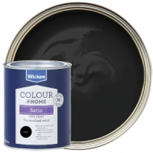 Wickes One Coat Satinwood Paint - Black 750ml &pound;14.99