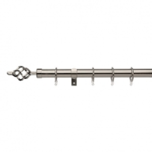 Universal Curtain Pole with Cage Finials - Satin Steel 28mm  £39.99