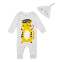 Debenhams  bluezoo - Baby boys grey cat nap print sleepsuit with a ha