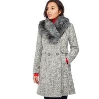 Debenhams  The Collection Petite - Grey Faux Fur Collar Petite Coat