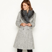 Debenhams  The Collection - Grey fur collar wool coat
