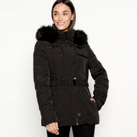 Debenhams  J by Jasper Conran - Black fur hood short padded coat