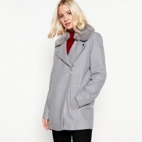 Debenhams  The Collection - Grey faux fur collar biker coat