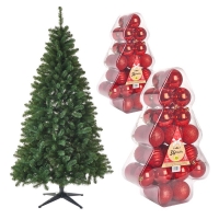 Wilko  Wilko 7ft Canadian Christmas Tree and Red Decorations Bundle