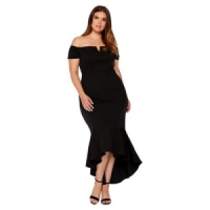Quiz - Curve black bardot v bar dip hem dress £27.99