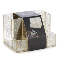 Debenhams  Beauty Box - Gold Glitter Make Up Brush Organiser