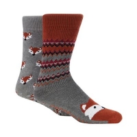 Debenhams  Totes - 2 pack grey fox print slipper socks