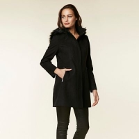 Debenhams  Wallis - Black duffle fur faux wool coat