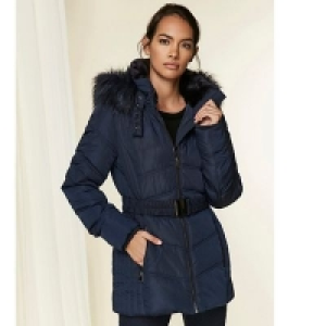 Wallis - Navy padded belted coat