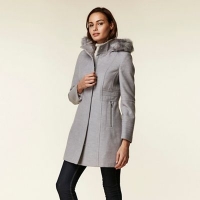Debenhams  Wallis - Grey duffle faux fur wool coat