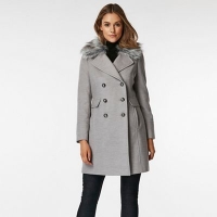 Debenhams  Wallis - Petite grey faux fur military coat