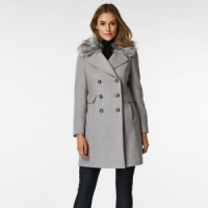 Wallis - Petite grey faux fur military coat