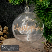 HomeBargains  Gold Glitter Name Only Reindeer Glass Bauble