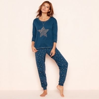 Debenhams  Lounge & Sleep - Dark turquoise star print cotton jersey pyj