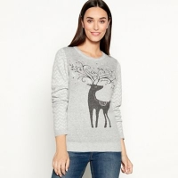 Debenhams  Mantaray - Grey reindeer motif Christmas jumper