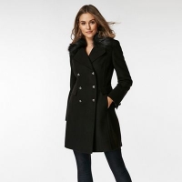 Debenhams  Wallis - Petite black faux fur military coat